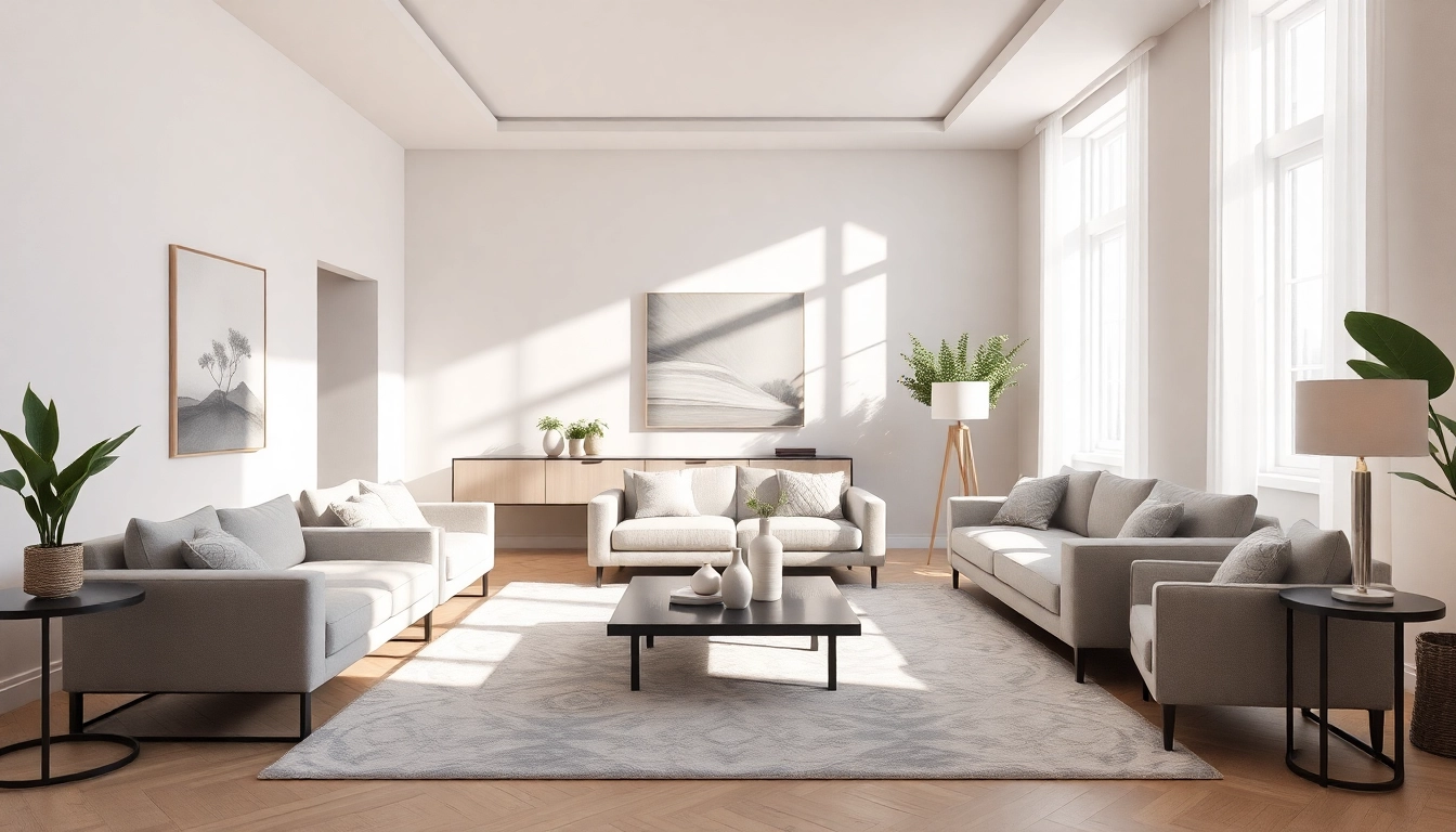 Enhance your entire interior with a modern living room design featuring pastel colors and unique furnishings.