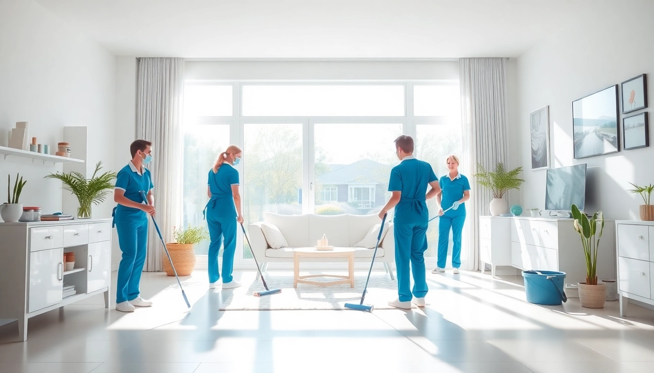 Cleaning company in Jacksonville performing a thorough clean of a bright, modern home with professional staff.