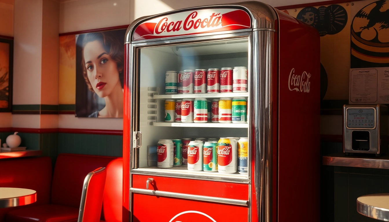 Diagnosing soda cooler repair issues on a classic metal beverage cooler with colorful cans