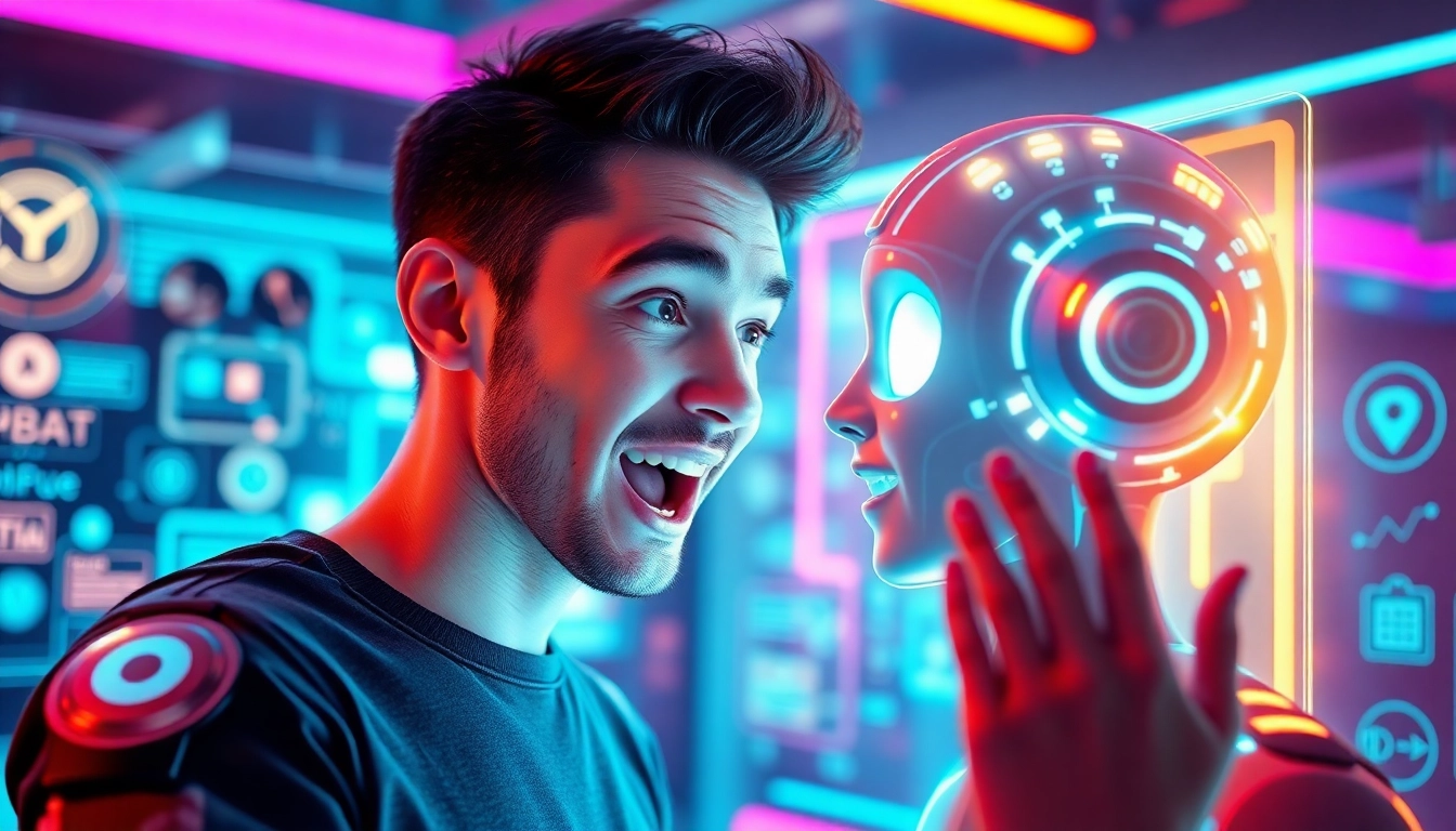 Engage with character ai through an immersive chatbot in a vibrant digital environment.