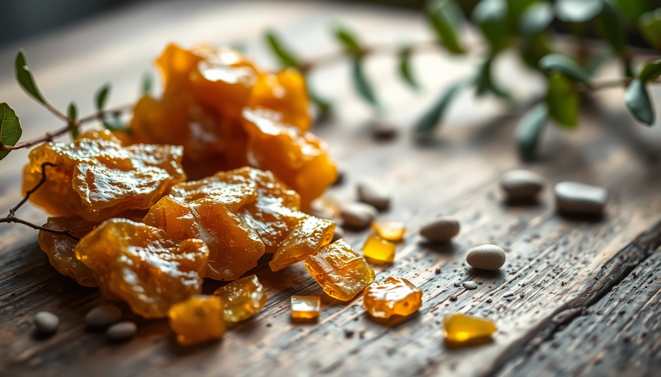 Myrrh résin enrichissant le décor naturel avec des éléments apaisants.