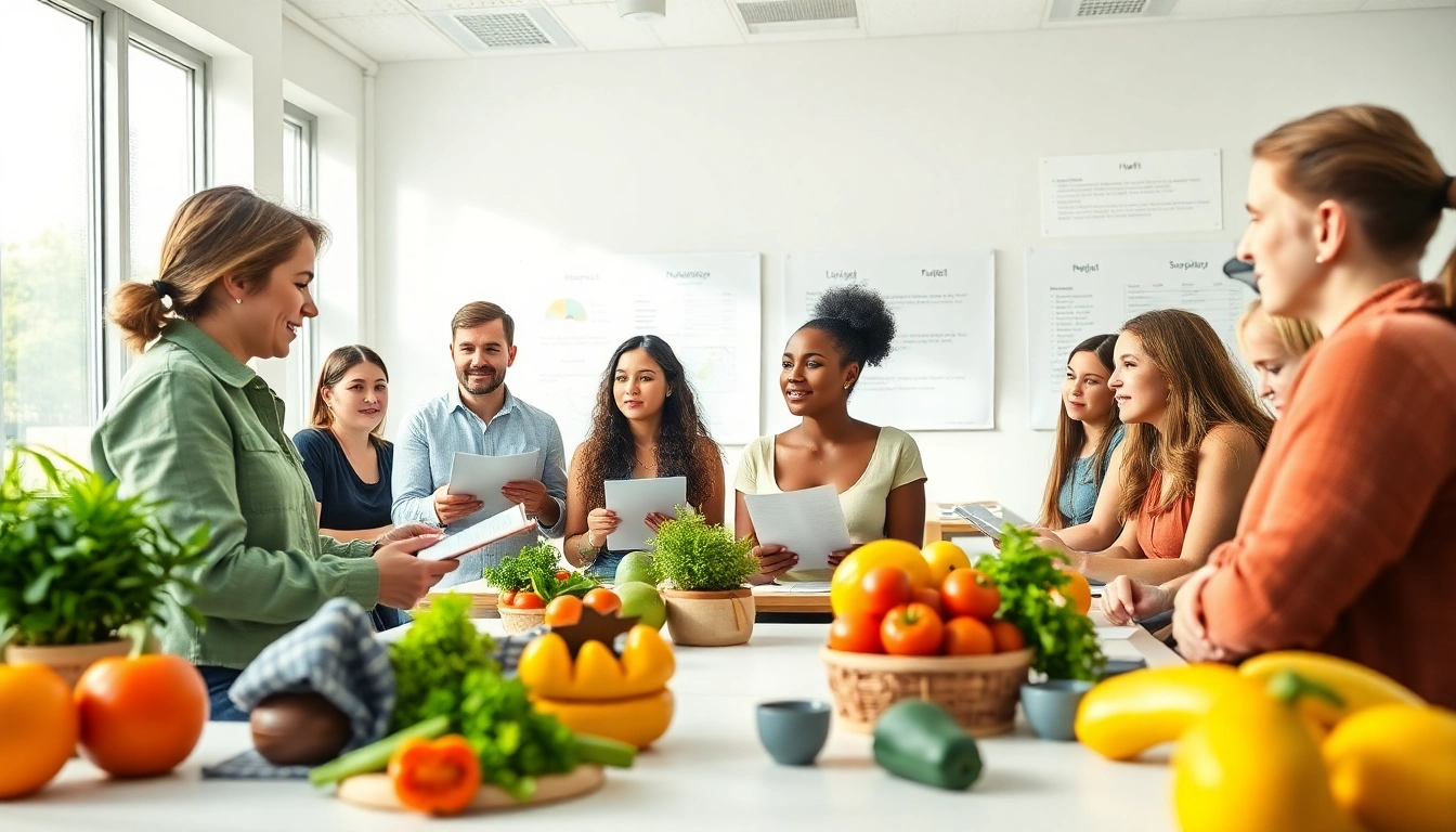 Engage in holistic nutrition certification course with diverse students learning from an instructor.