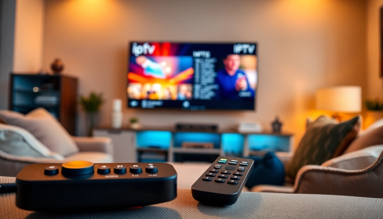 View a stylish home entertainment area showcasing IPTV Subscription USA with a modern TV and cozy decor.