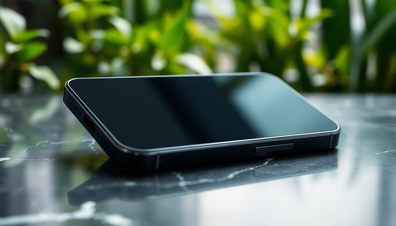 Buy iPhone 16 Pro with sleek design showcased on dark surface among greenery, capturing luxury.