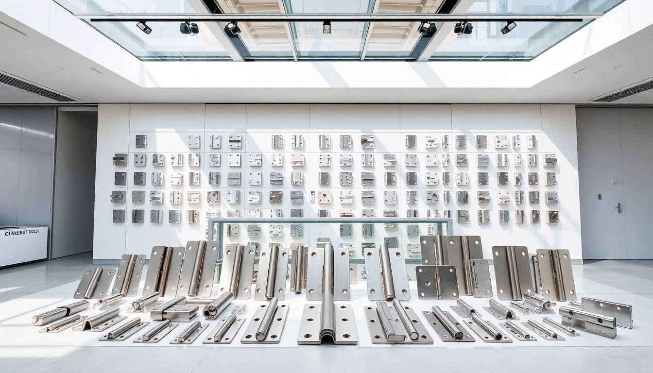 Hinge Supplier showcasing a diverse range of high-quality hinges in a professional showroom.
