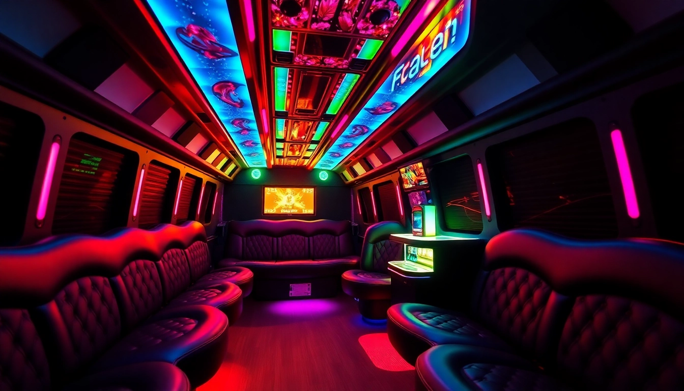 Ride in our luxurious Atlanta party bus featuring plush interiors and vibrant lighting for an unforgettable experience.