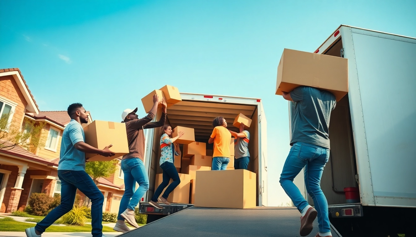 Efficient Cheap movers loading boxes into a truck during a sunny relocation day.