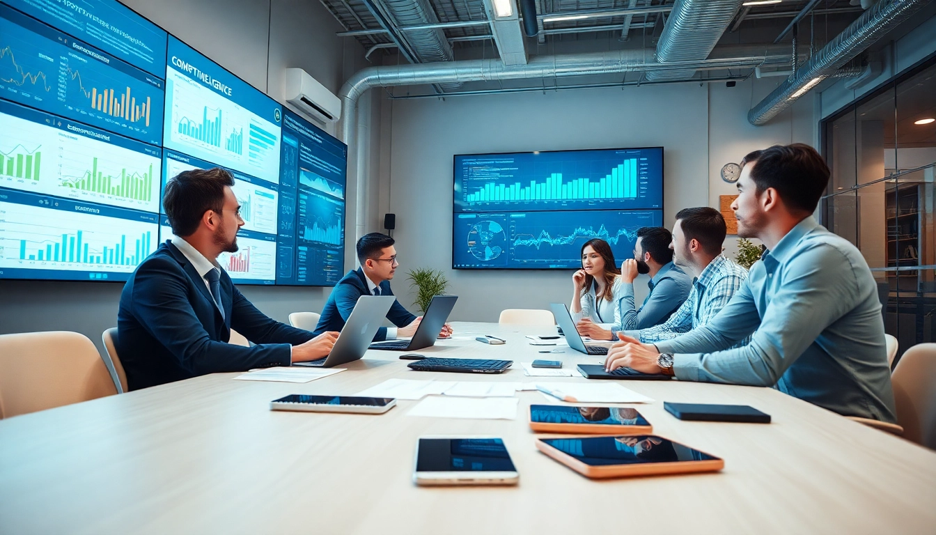Analyze ai for competitive intelligence within a collaborative team setting equipped with digital tools.