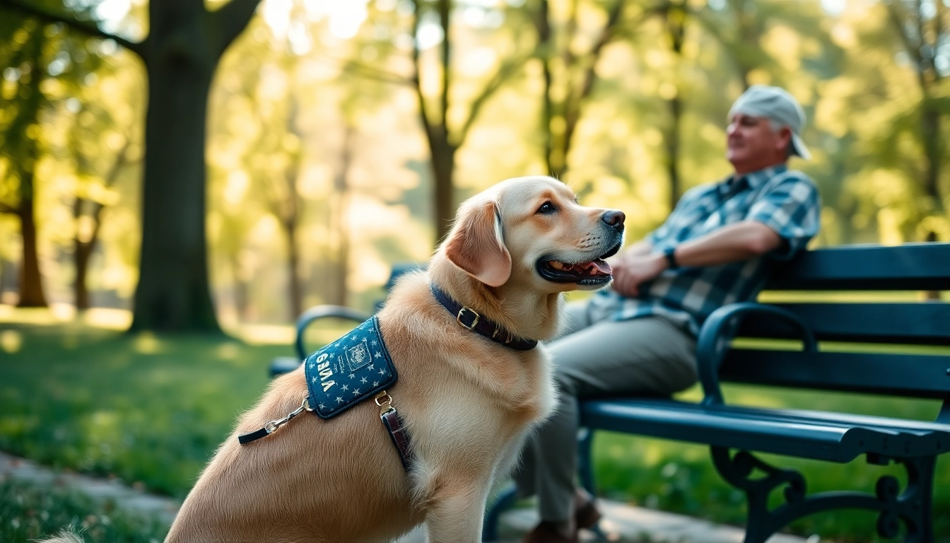 Supportive PTSD service dogs assist veterans, promoting healing and companionship in outdoor settings.