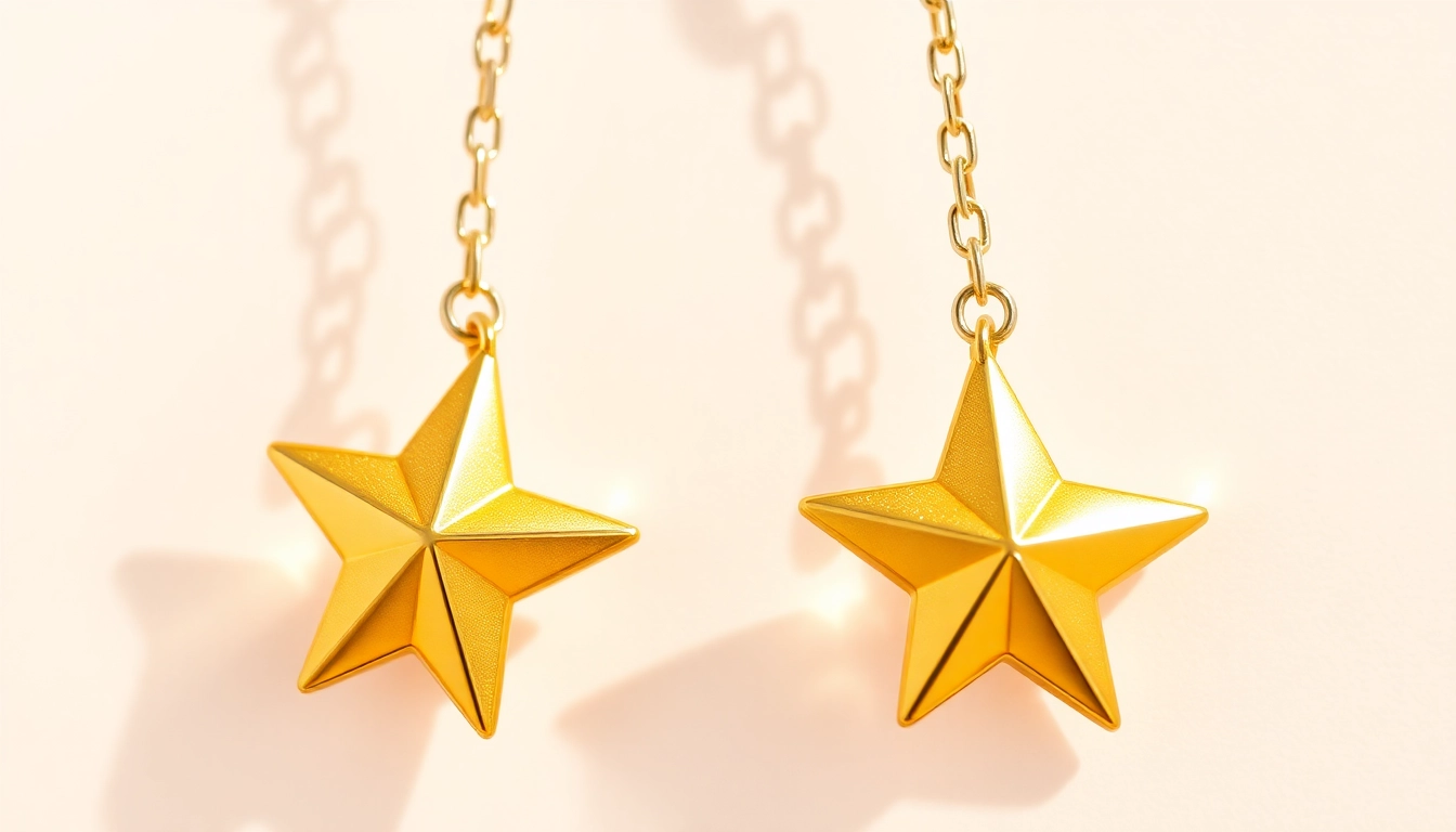 Showcasing elegant Earrings Gold Stars with intricate details and a celestial theme.