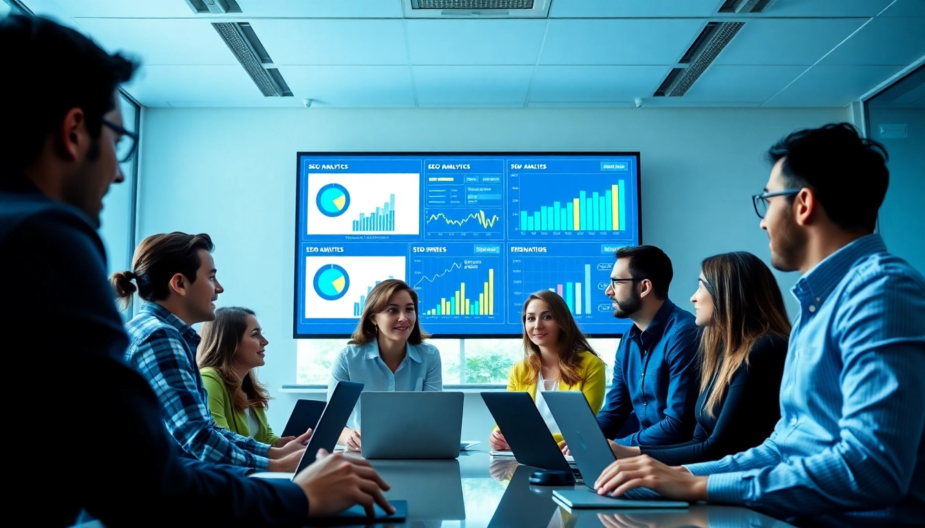 Implementing Edmonton SEO strategies with a collaborative digital marketing team in a modern setting.