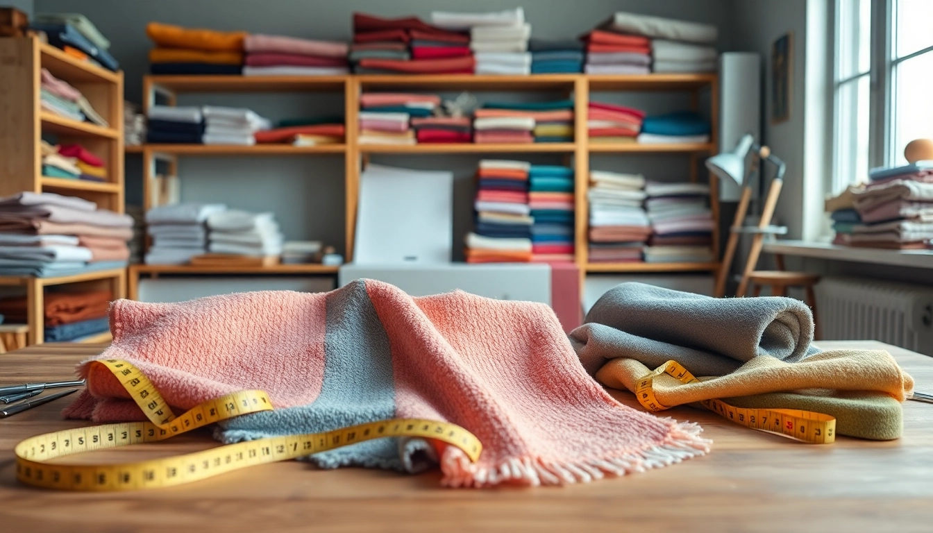 Wafelkatoen stof met verschillende kleuren en texturen in een creatieve studio.