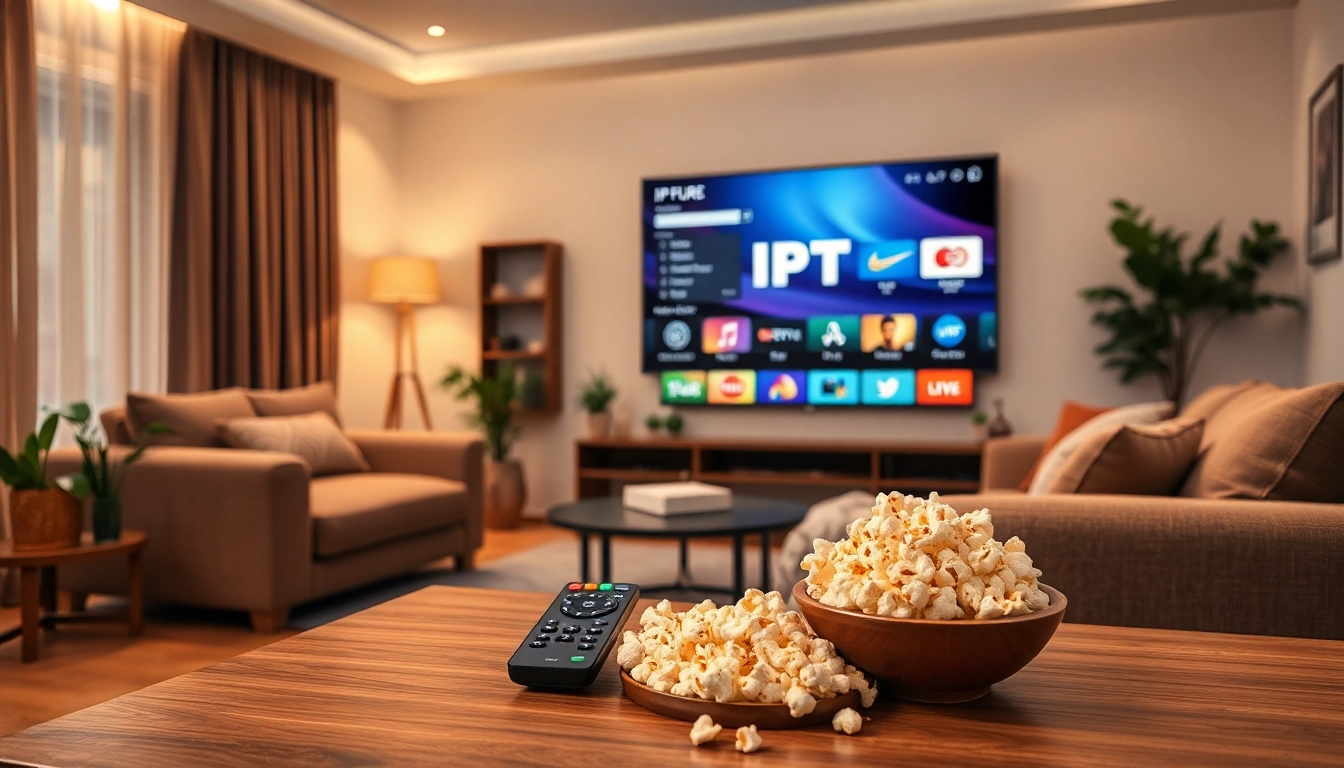 Comprar IPTV en un acogedor salón con un televisor de pantalla plana y canales disponibles.